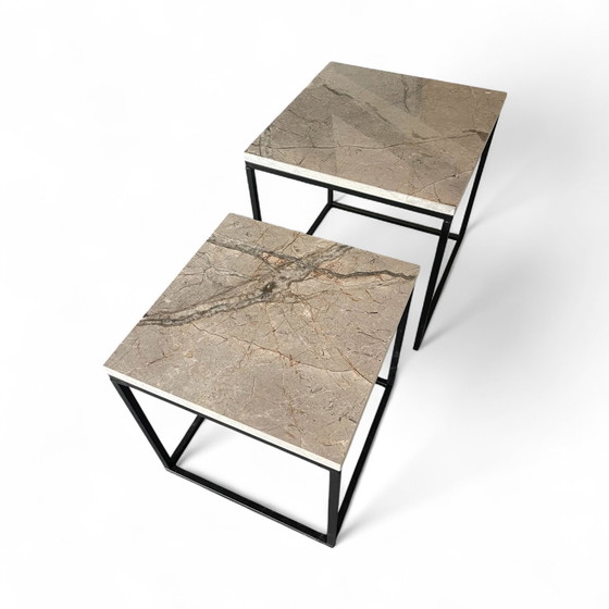 Image 1 of Vintage side table set in marble natural stone
