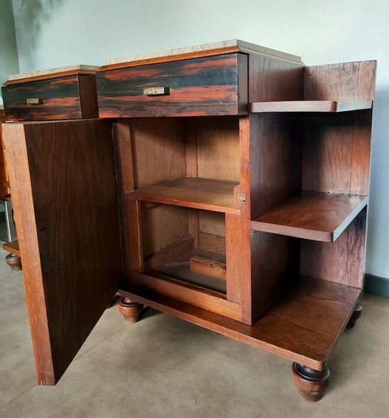 Image 1 of Art Deco bedside tables | Macassar style | marble top