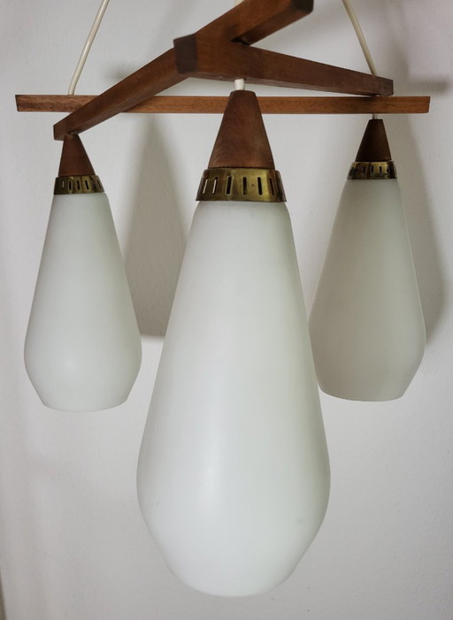 Triangle pendant light U.&Ö. Kristiansson opal brass teak luxury lights
