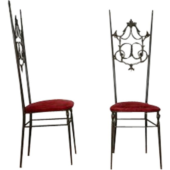 Image 1 of Pair of vintage brass and velvet Chiavarine side chairs