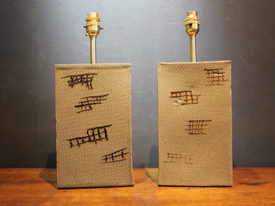 Image 1 of Paire asymétrique de lampes de table néo-brutalistes