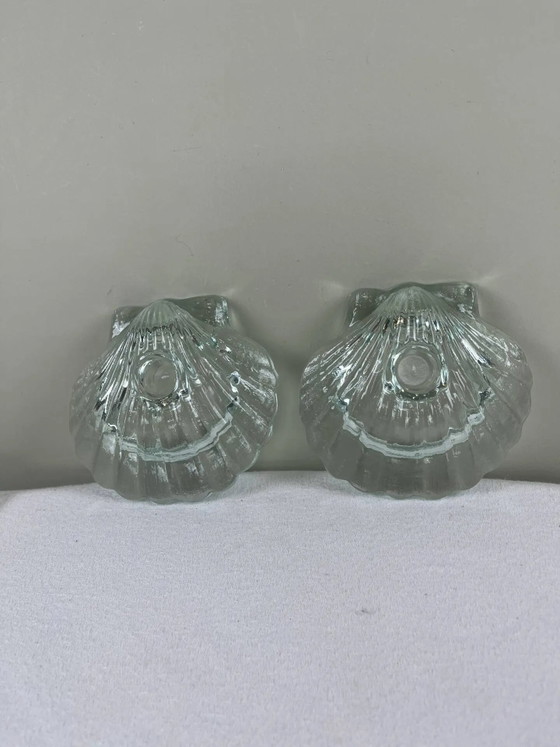 Par de portavelas con forma de concha de vieira – Crystal, Glass, Vintage (photo 5 of 10)