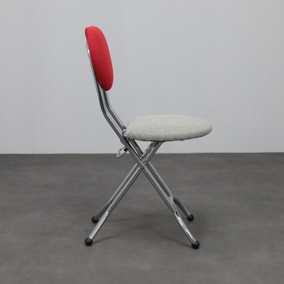 Image 1 of Set di 4 sedie pieghevoli postmoderne in cromo e lana, Italia, anni '90