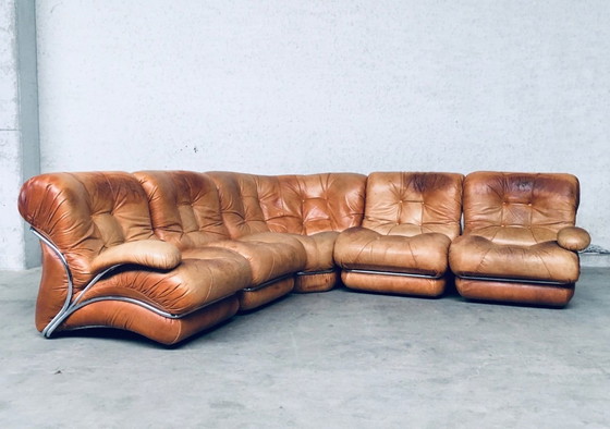 Image 1 of Midcentury Modern Italian Design 'COROLLA' Leather Sectional Sofa by I.P.E. Italy 1970's