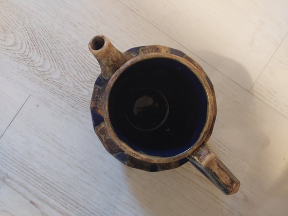 Image 1 of Blue and gold pitcher signed Denbac