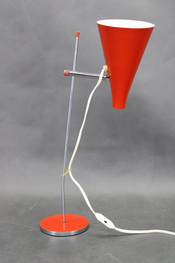 Image 1 of 1960er Josef Hurka Rote Tischlampe für Lidokov, Tschechoslowakei