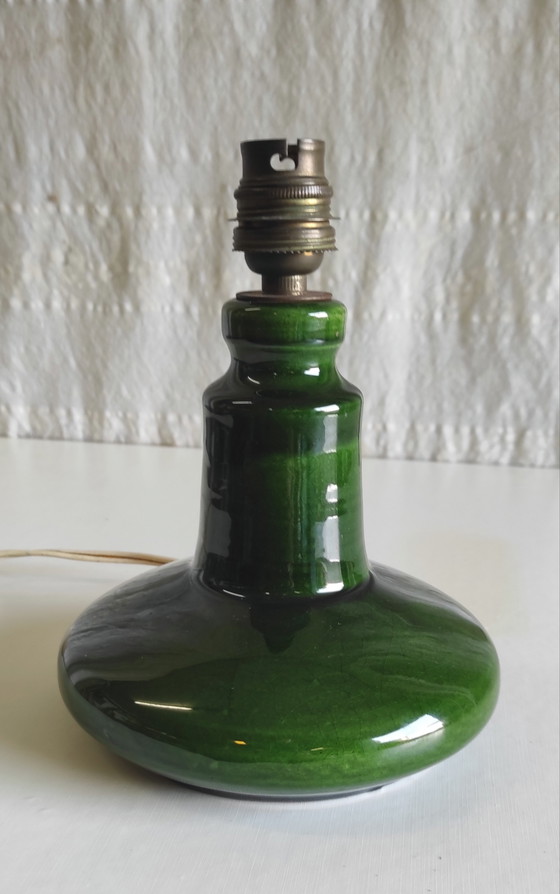 Image 1 of Scandinavian Style Table Lamp in Green Glazed Ceramic - Mid-20th Century