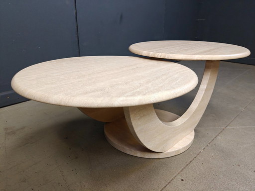 Vintage two tier travertine coffee table, 1970s 