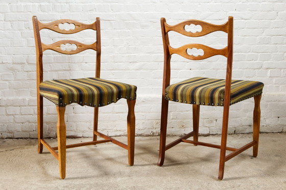 Image 1 of 4x oak and wool dining room chairs by Henning Kjaernulf, 1960's