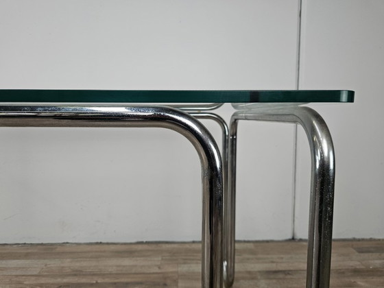 Image 1 of 1970s Bauhaus table in chromed tubular steel and glass