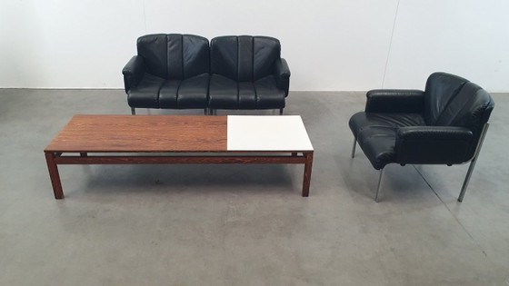 Image 1 of 3x Girsberger leather Eurochairs, Hans Eichenberger modular vintage 70s lounge
