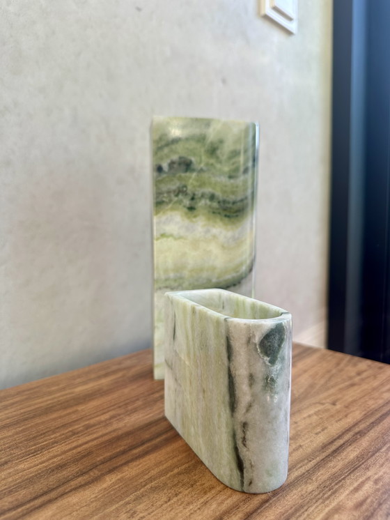Image 1 of Northern Monolith Kerzenhalter, hoch + klein, grüner Marmor - 148 €