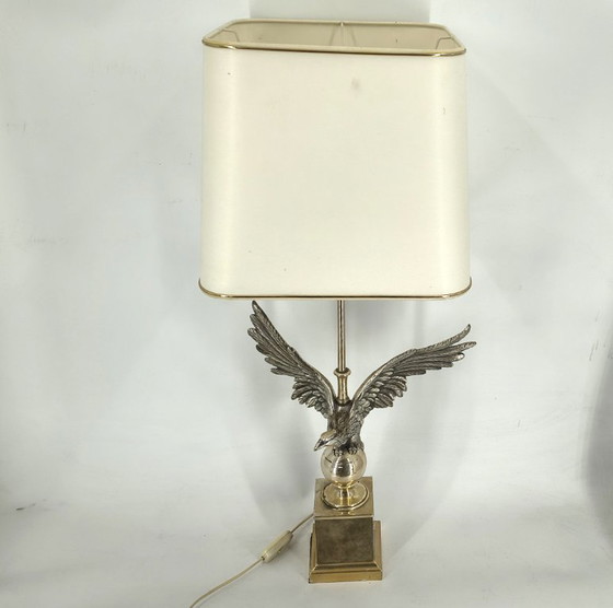 Image 1 of Een paar nikkelen adelaartafellampen van Loevsky en Loevsky, jaren 70.