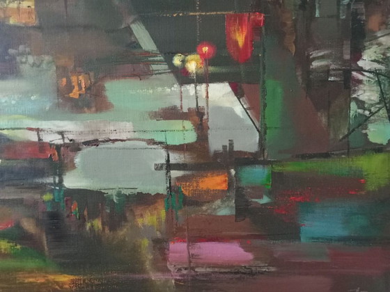 Pintura al óleo original Paisaje urbano abstracto – Pinturas y dibujos, Canvas (photo 5 of 11)