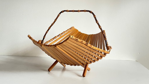 VINTAGE CHIC FOLDING TABLE BASKET Wood and Bamboo