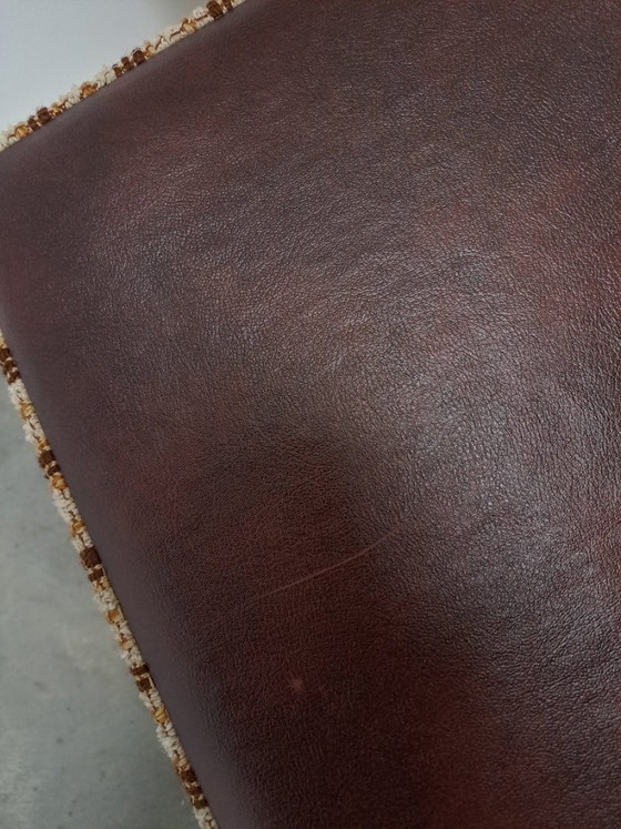 Image 1 of Brown striped pouf ottoman