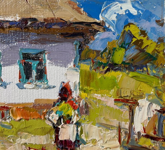 Image 1 of Original Oil Painting Summer Village Landscape Yard in August