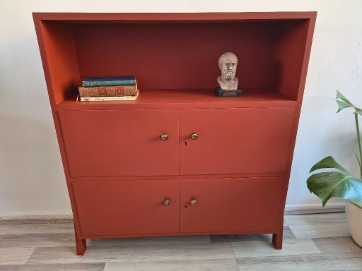 Vintage Bookcase / Sideboard – Terracotta Red – dressoirs, Bronze (photo 2 of 8)