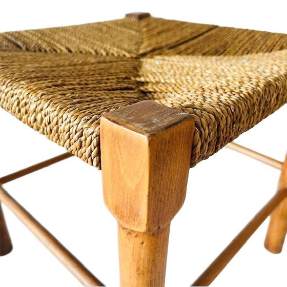 Image 1 of Vintage mid-century deens design houten kruk met touw zitting 1960's