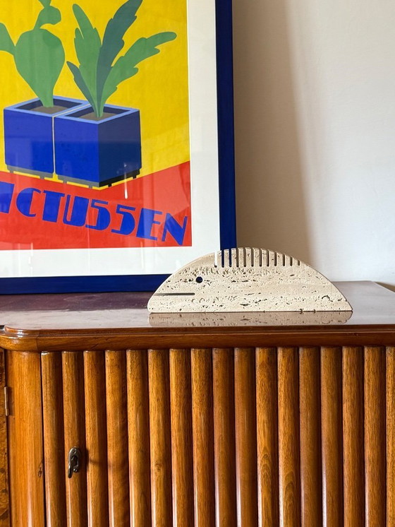 Image 1 of Brutalist travertine fish shaped desk organizer/ figure, Enzo Mari F.lli Mannelli, Italy, 1970s