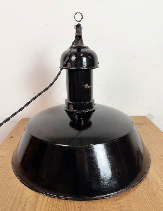 Image 1 of Industrial Black Enamel Bauhaus Pendant Lamp, 1930s