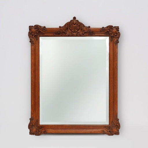 Baroque carved wooden beveled mirror in Louis XV style, France 1900s