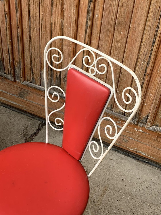 White Metal & Red Leatherette Garden Set, 1968, Set of 4, Mid Century Modern (photo 8 of 9)