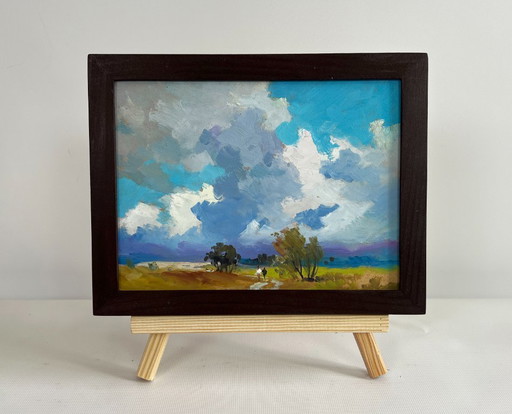 Original Oil Painting Summer Field Landscape Walking through a summer field