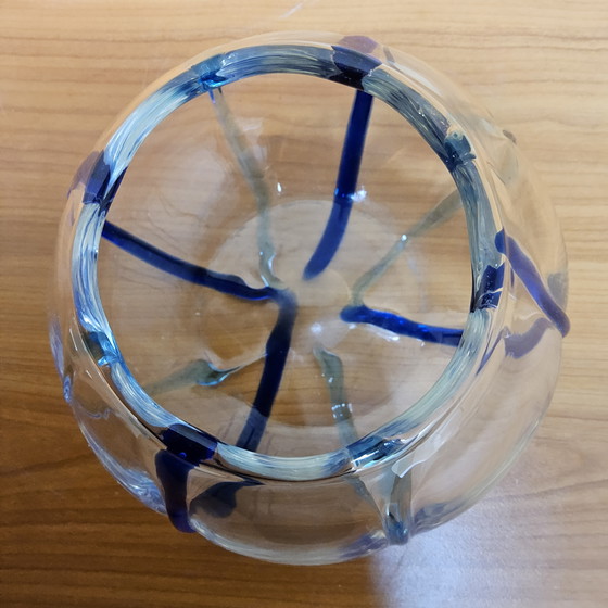 Image 1 of Vintage hand-blown Murano transparent / cobalt blue vase