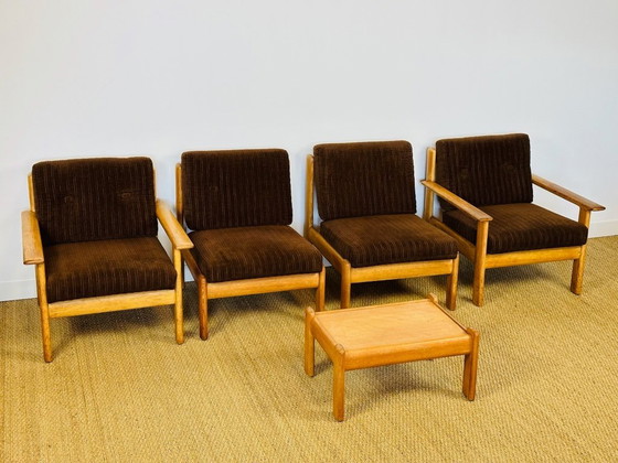 Image 1 of Ensemble de Salon modulable Vintage en Chêne et Velours Côtelé, 1960s, Set de 5