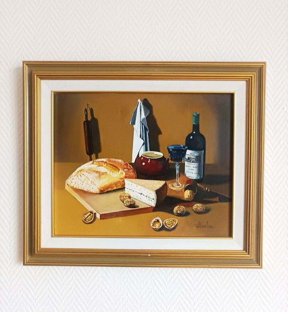 Image 1 of Oil on canvas still life signed Frechin