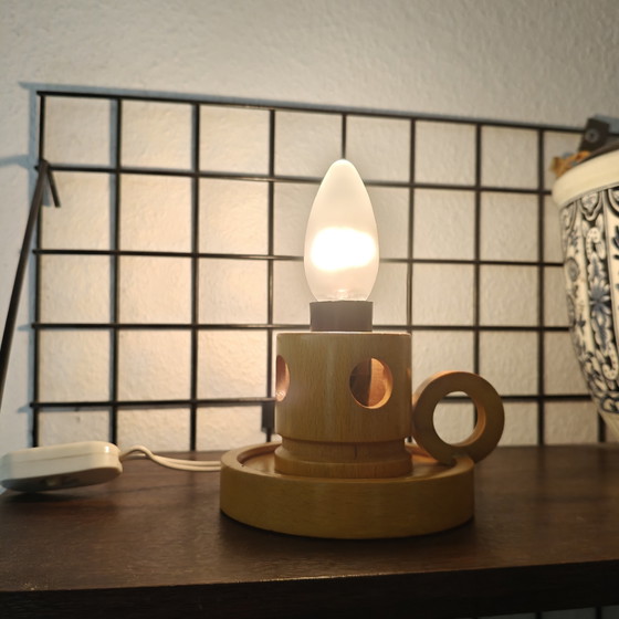 Image 1 of Vintage Scandinavian Wooden Design Lamp – Sculptural Table Lamp – Folk Modern Style