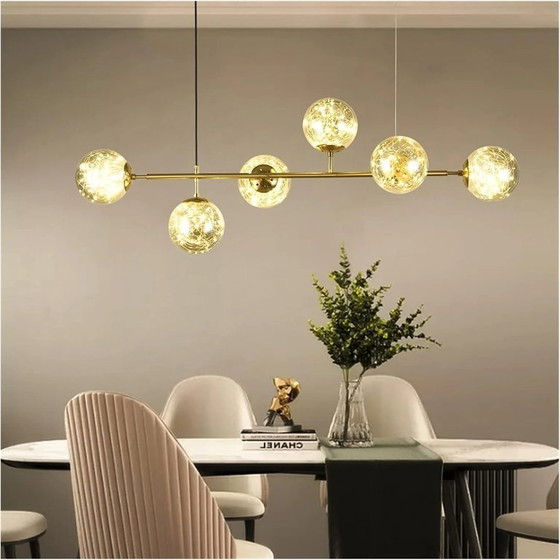 Image 1 of Lámpara de araña Dahlia con 6 bolas doradas estilo guirnalda para el comedor