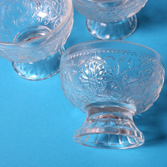 Image 1 of Set of 4 Mid-Century Pressed Glass Dessert Bowls Cibulak by Pavel Panek / 1977
