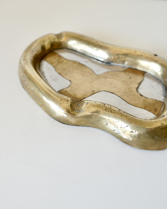 Image 1 of Asymmetrical Brass Ashtray / Pocket Scoop - Brutalist Design Signed David Marshall - 1980s