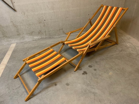 Image 1 of Chaise de plage vintage et joyeuse avec repose-pieds