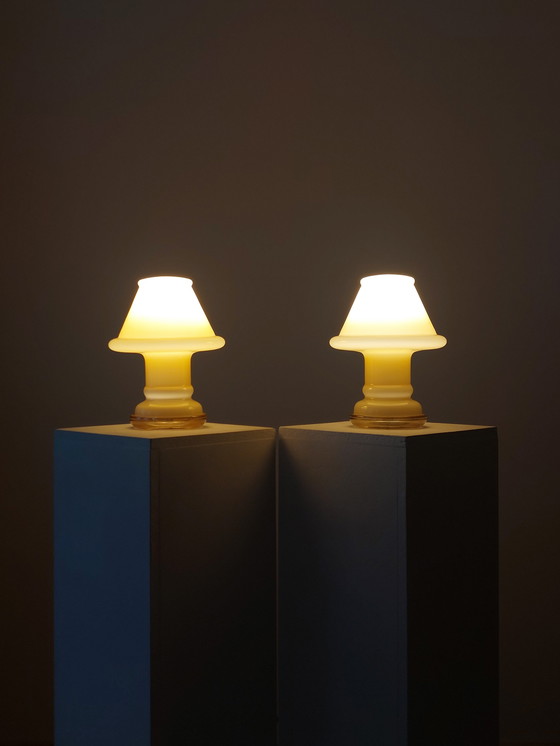Image 1 of Pair of vintage glass table lamps bedside lamps