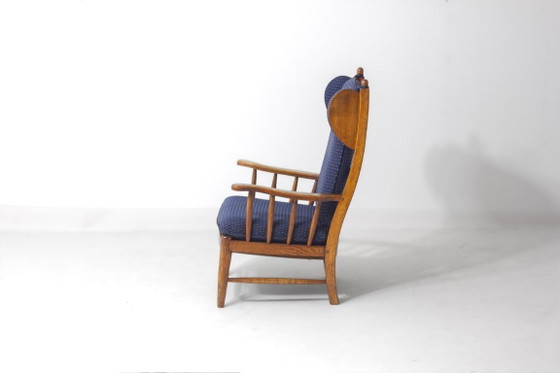 Image 1 of French lounge chair in blue fabric
