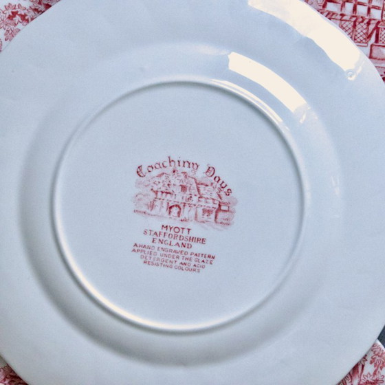 Image 1 of Antieke Engelse Myott Staffordshire borden, roze aardewerk.