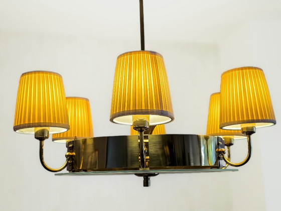 Lustre vintage en laiton, style milieu du siècle, années 1950 – Glass, Textile (photo 6 of 7)