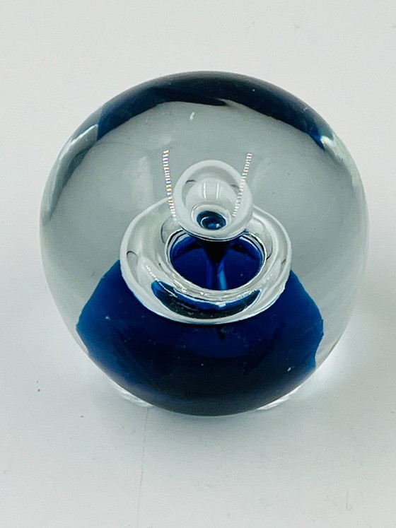 Image 1 of Vintage blue blown glass paperweight, 9cm