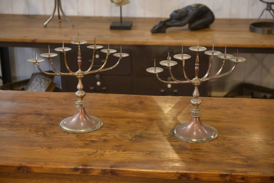 Pair of brass and copper candlesticks 1950s – Candle holders, Vintage (photo 10 of 11)