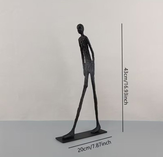 Set of 2 Sculptures After Giacometti "Men Walking" 43cm Iron (photo 7 of 8)