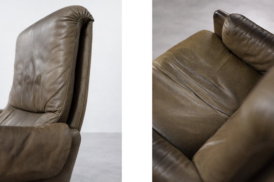 Image 1 of Vintage Mid-Century German Modern Brown Leather Lounge Swivel Chair from Musterring, 1960s