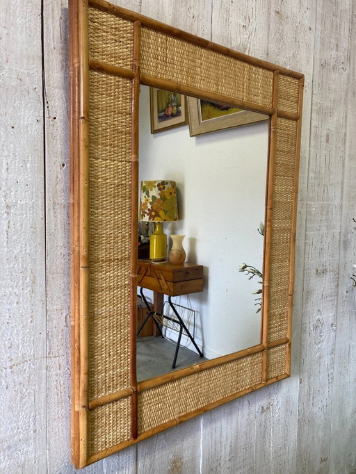 70s rattan mirror