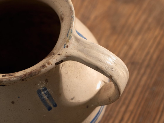 Pair of Antique Glazed Ceramic Bowl and Jug, Central Europe, circa 1900, Crockery, Blue (photo 13 of 14)
