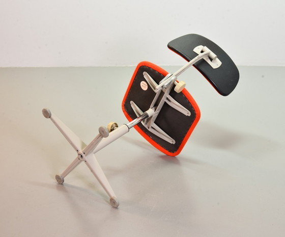 Image 1 of Ahrend De Cirkel Industrial Design Desk Chair with Orange Fabric Upholstery on a Grey Steel Frame. The Netherlands, 1950s.