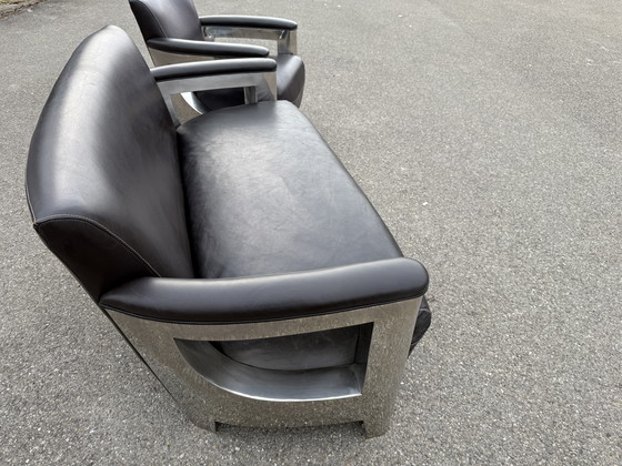 Image 1 of Art Deco 2-zits clubzetel 2x fauteuil Inox bruin