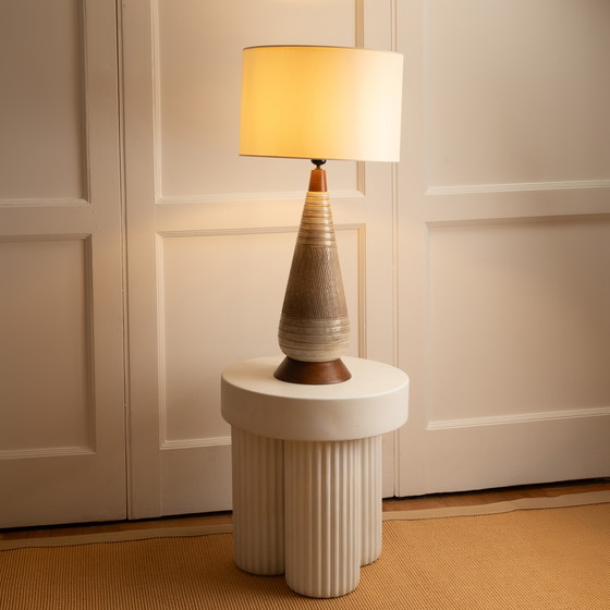 Image 1 of  Danish ceramic & wood lamp