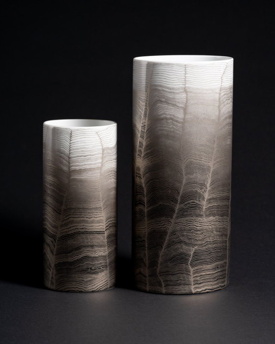 Image 1 of Glam Chic Vintage Rare Alain Le Foll × Rosenthal "Chiffon" Porcelain Vase Duo